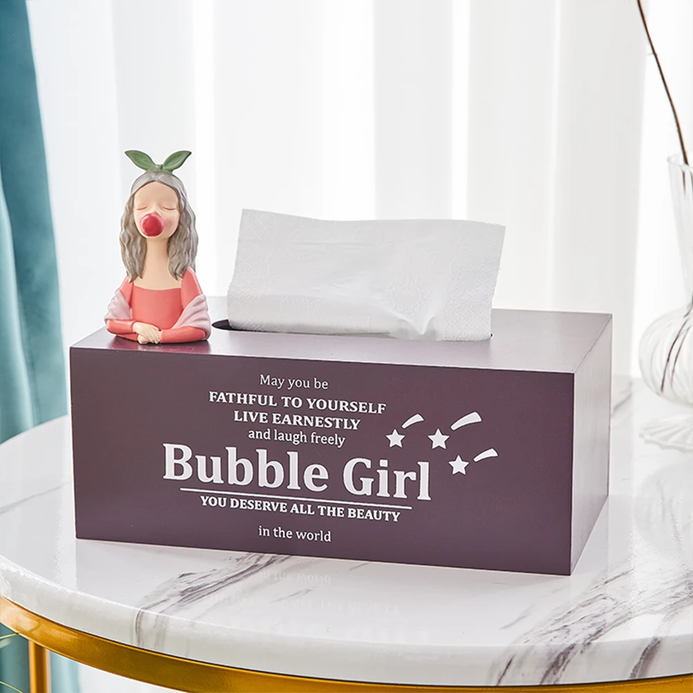 

Nordic Creative Wooden Tissue Box Girl Figurine Table Napkin Holder Tissue Holder Home Decoration Accessories Office Storage