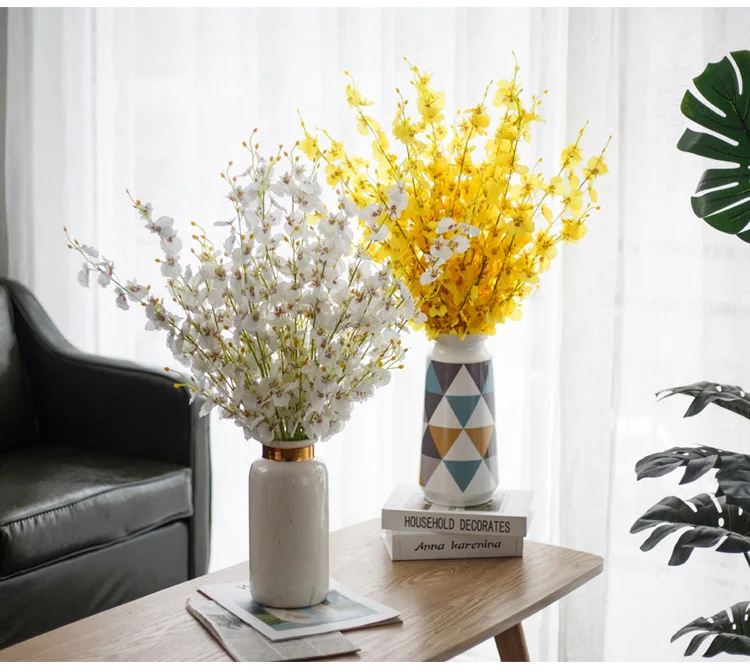 Искусственный танцующий орхидея желтый поддельный цветок Oncidium Шелковый цветок пластиковый цветок большой пять вилка фаленопсис украшение дома