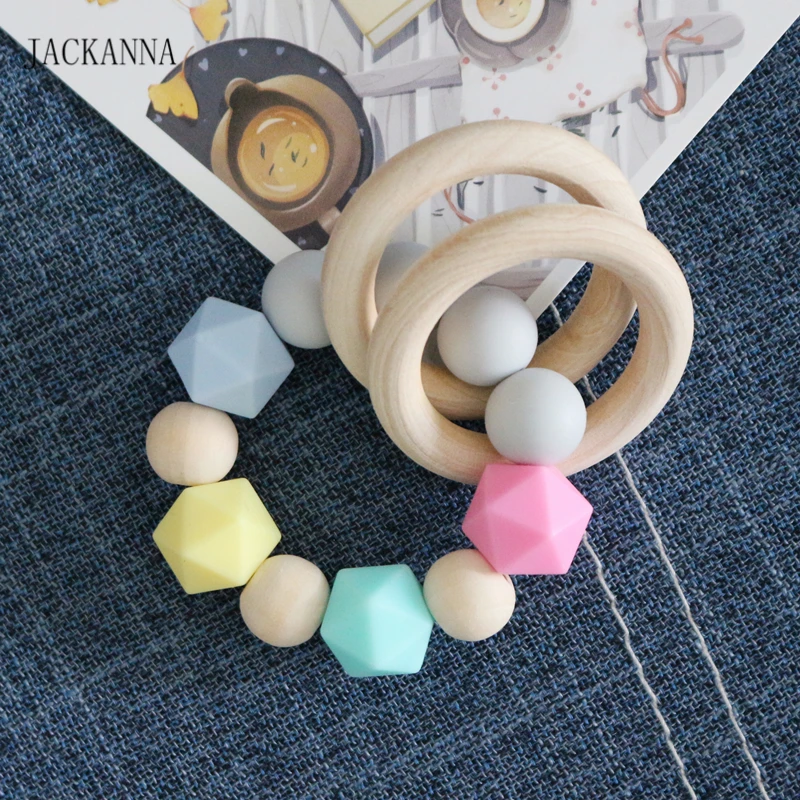 DIY Детский Прорезыватель браслеты органический деревянный кольцо Браслет