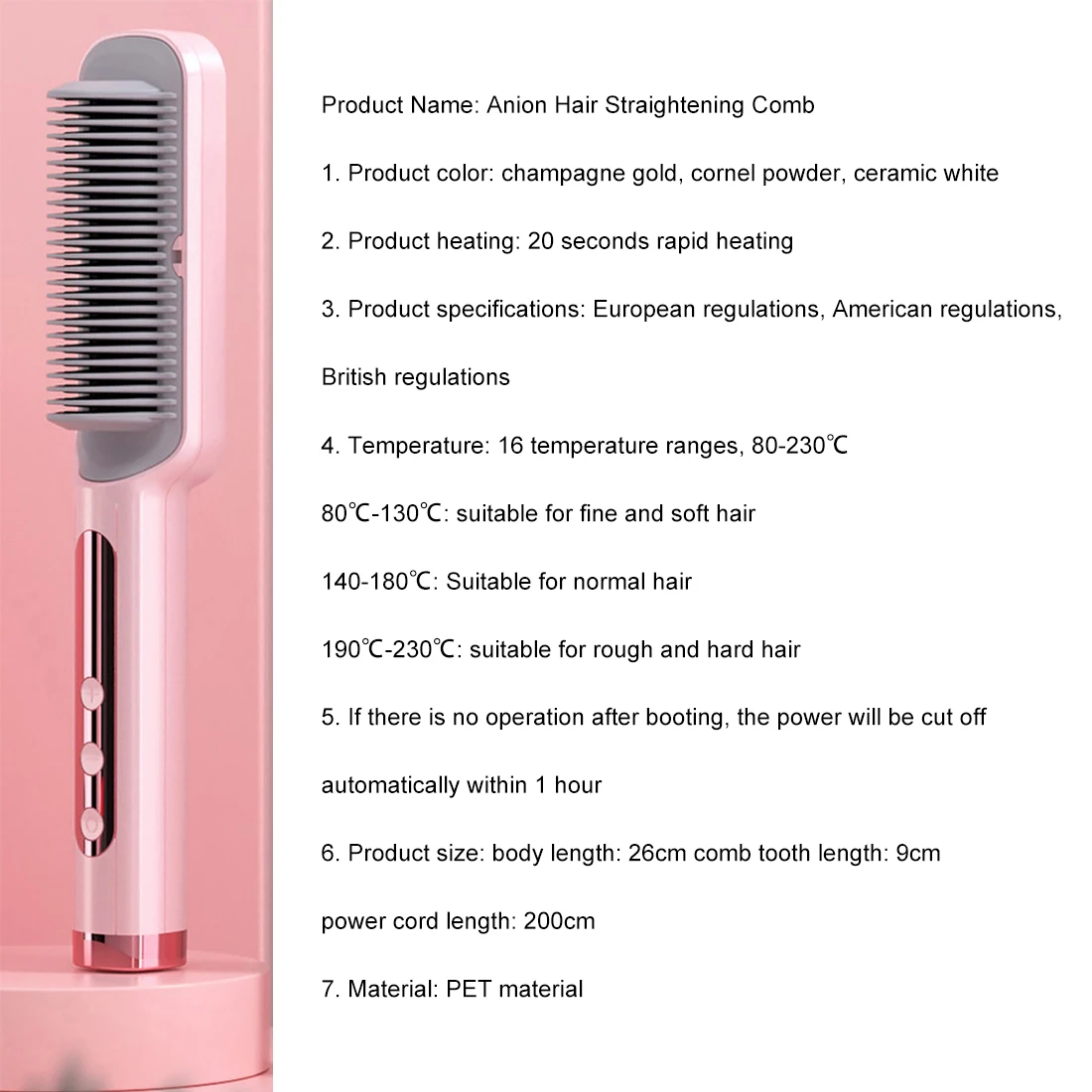 

Multifunctional Hair Comb 2 In 1 Straight Curling Dual-Purpose Hair Comb Lady Long Hair Styling Tool Electric Hair Straightener