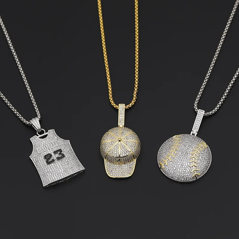 

Hip Hop Rock Hat Shape AAA Zircon Pendant Necklaces Iced Out Bling Players Souvenirs Gold Color Necklace For Men Women Jewelry