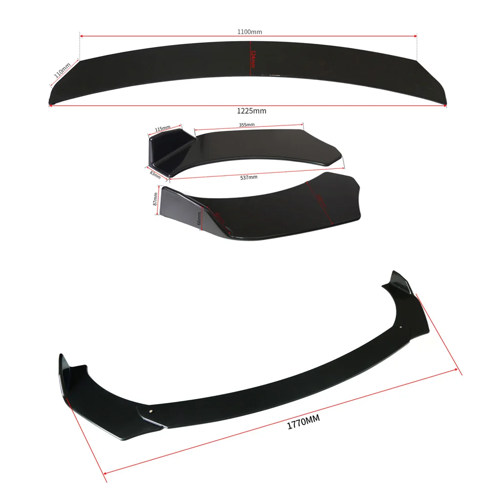 Передний бампер спойлер для подбородка ABS универсальный передний губ 3 шт.