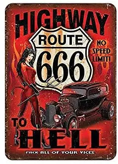 

FOEMXIEN Highway Route 666;Tin Sign Wall Retro Metal Bar Pub Poster Metal 11.87.9in