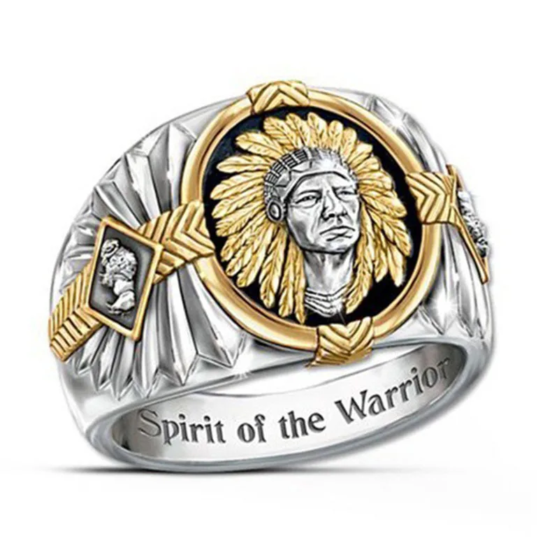 

New Viking Warrior Two-color Ring Hip-hop Style Indian Spirit Totem Ring