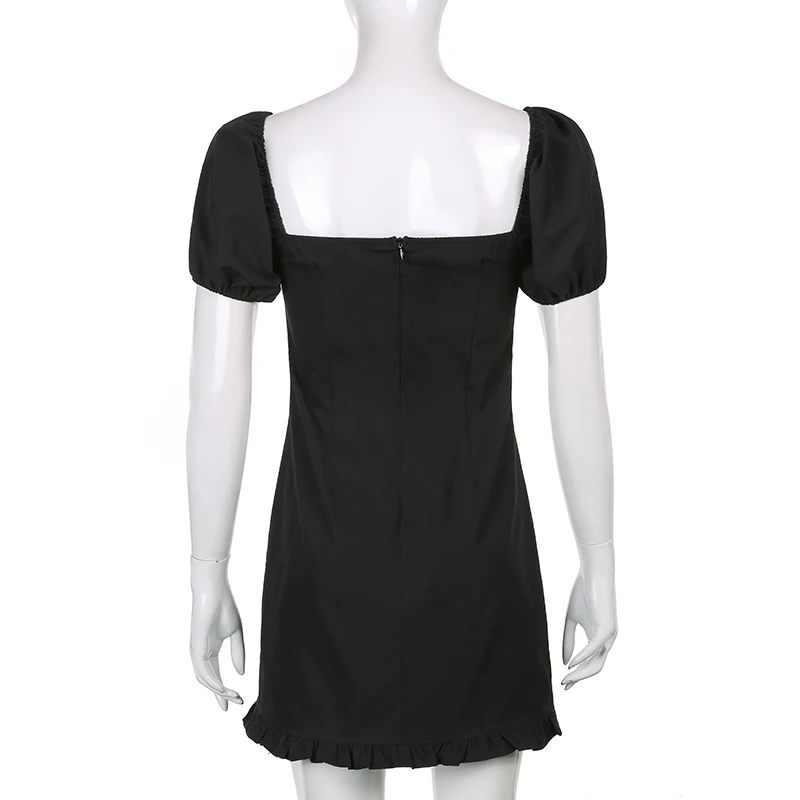 

Cute Bow Contrast Black Straight Mini Dress Women Korean Style Bodycon Slim Short Sleeve Dresses Party Streetwear 90s Iamhotty