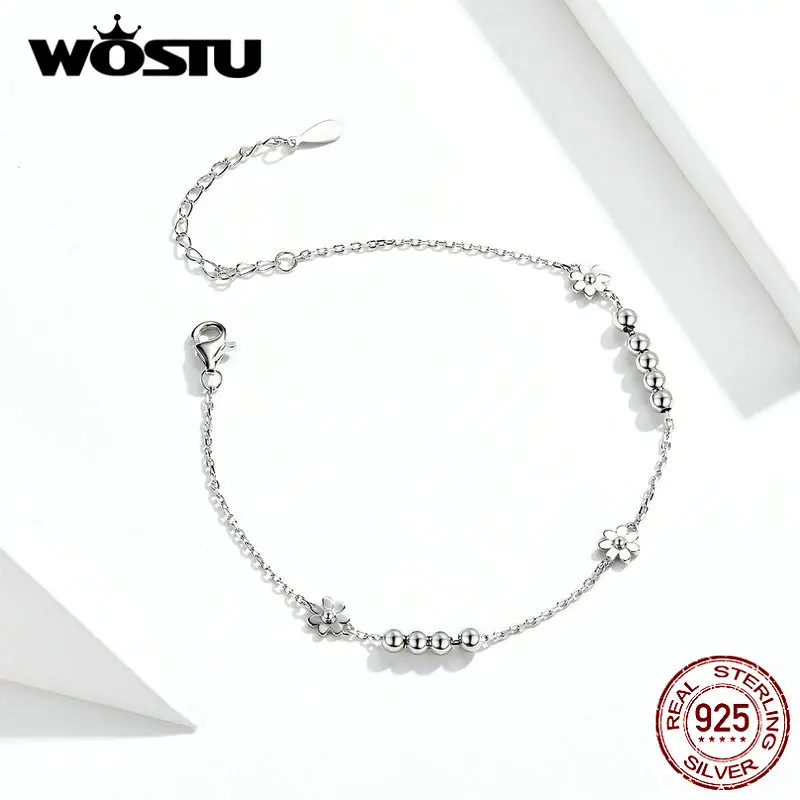 Женский браслет с ромашками WOSTU Настоящее серебро 925 пробы свадебные браслеты на