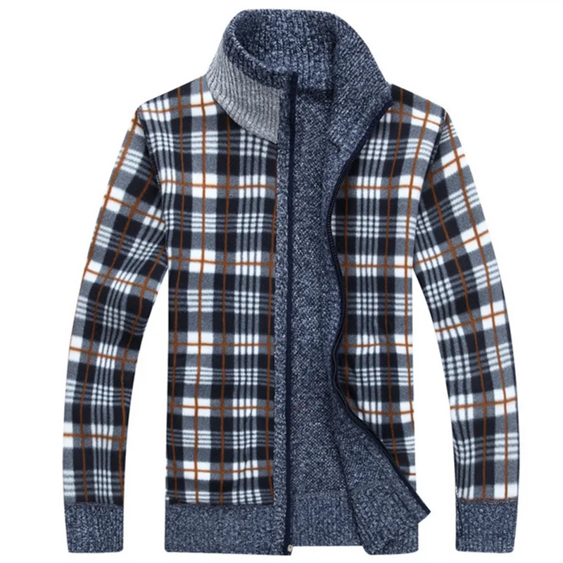 

New 4XL 5XL Mens Fleece Sweate Autumn Winter Warm Cashmere Dress Slim Fat Wool Zipper Casual Sweater Men Knitted Coat AG1383