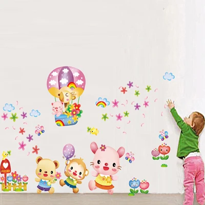 Balloon 01 DIY мультфильм Животные горячий воздушный шар наклейки на стену для детей детские комнаты детская спальня настенные наклейки самоклеющиеся виниловое панно - Цвет: Balloon 01