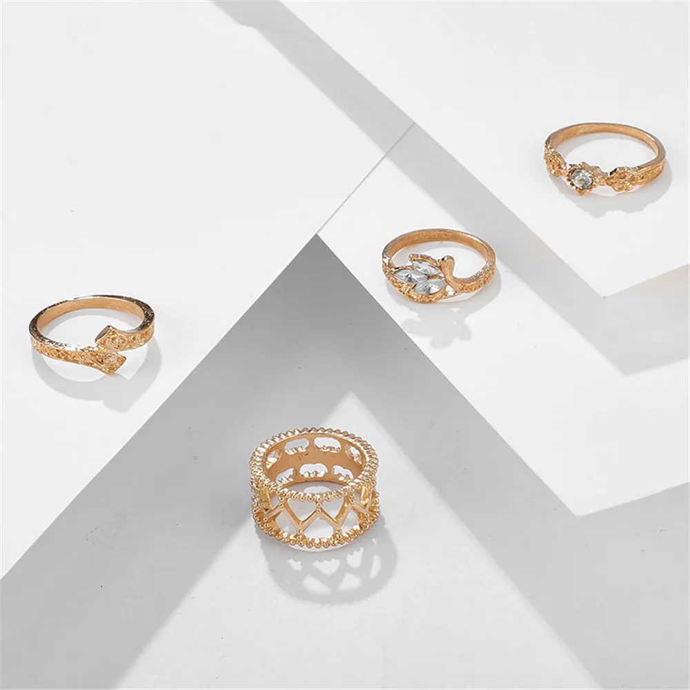 MLING 4 шт./компл. Винтаж из золотого сплава набор колец с кристаллами в богемном