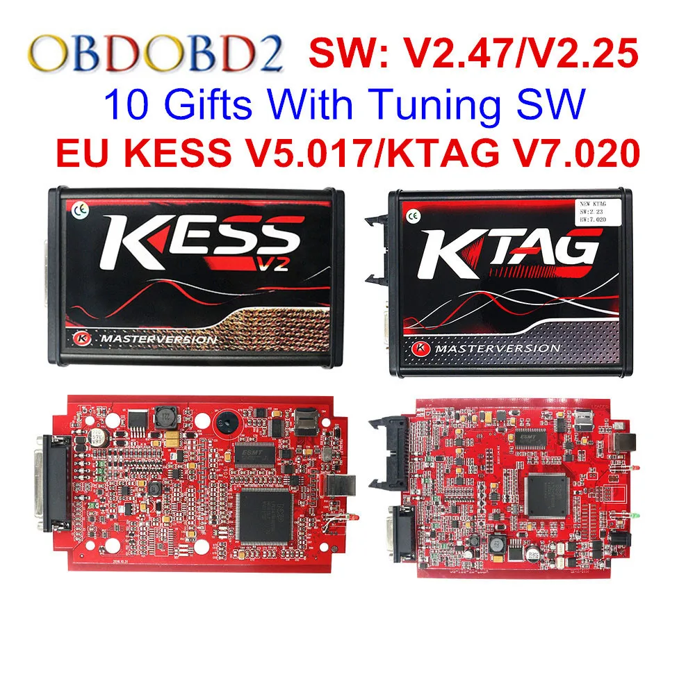 V2.47 онлайн ЕС красный KESS V2 5,017 полный мастер OBD2 менеджер Тюнинг KESS V5.017 4 LED KTAG V7.020 BDM Рамка K-TAG 7,020 ECU чип