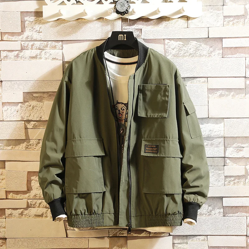 

Мужская куртка в стиле милитари, с воротником-стойкой