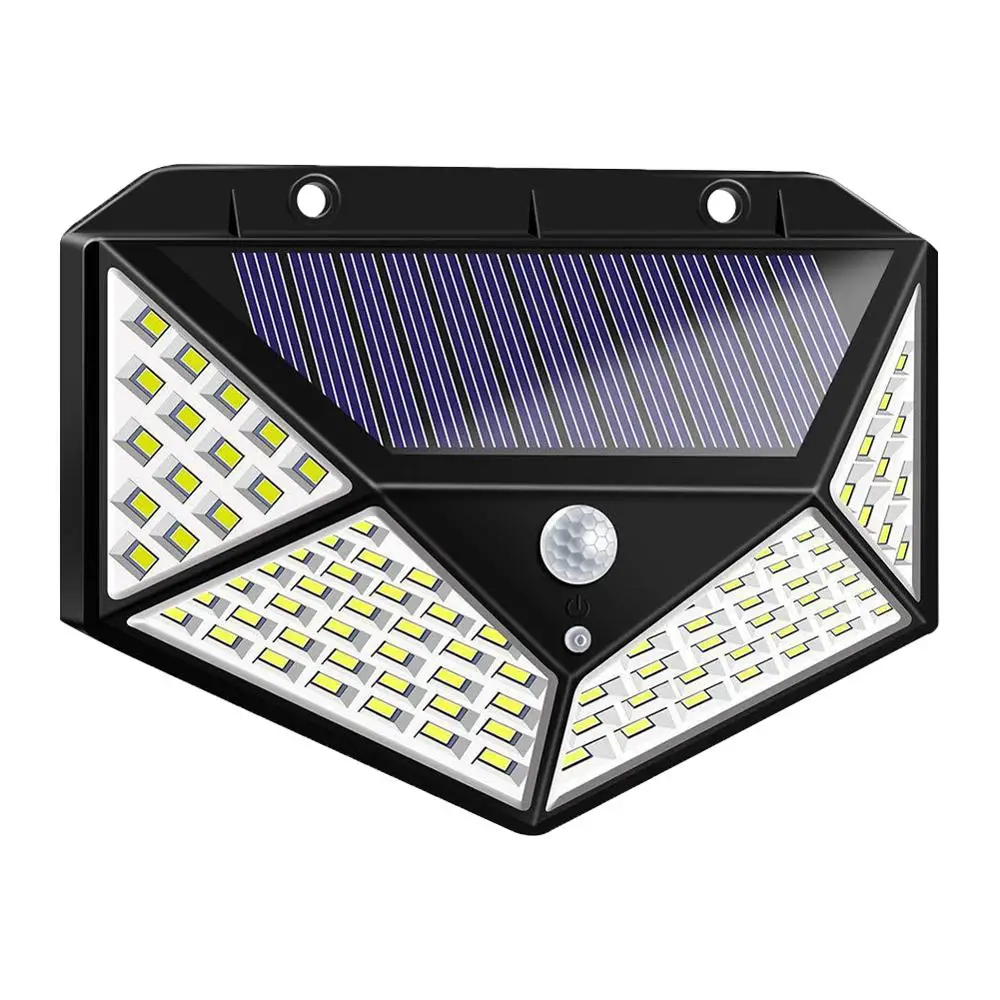 100 LED Polysilicon 100 светодиодный светильник на солнечной батарее, энергосберегающий, водонепроницаемый, с датчиком движения, Уличный настенный светильник, уличный, для двора, для дома, сада, светильник безопасности - Испускаемый цвет: 100 LED Polysilicon