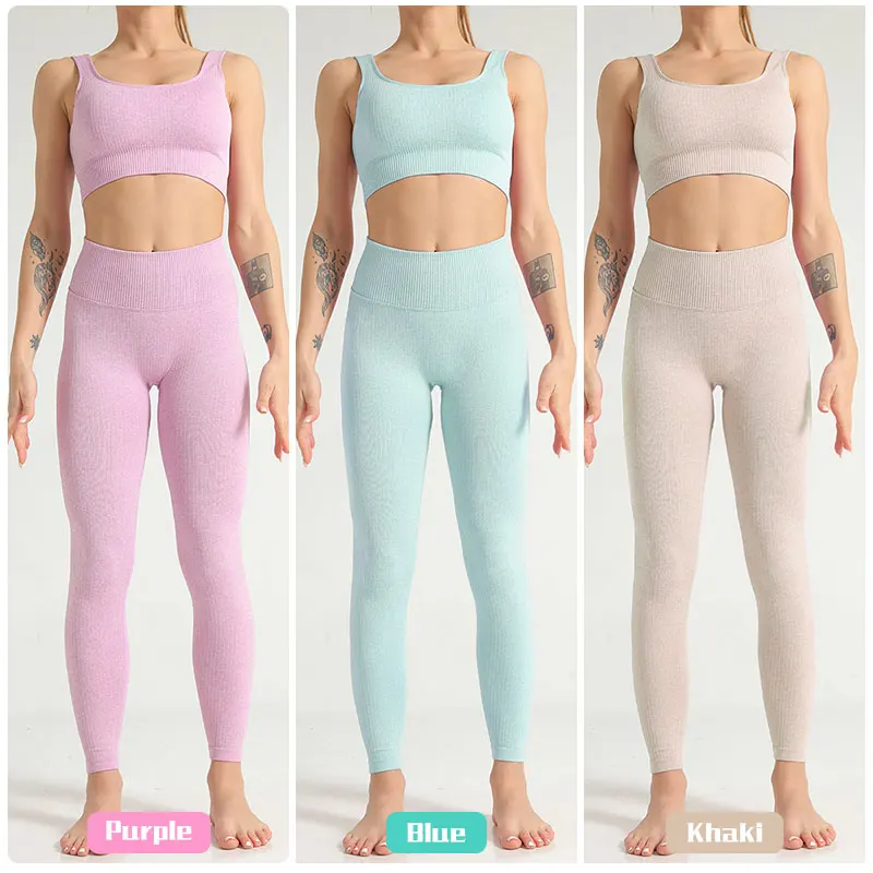 Женский комплект 2 шт. бесшовный костюм для йоги фитнеса высокая эластичность