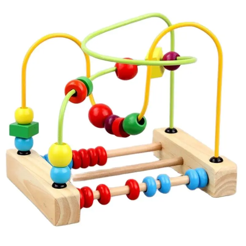 

Wooden Toys for Children Color Wooden Circles Bead Wire Maze Roller Coaster Educational Wood Puzzles Toy