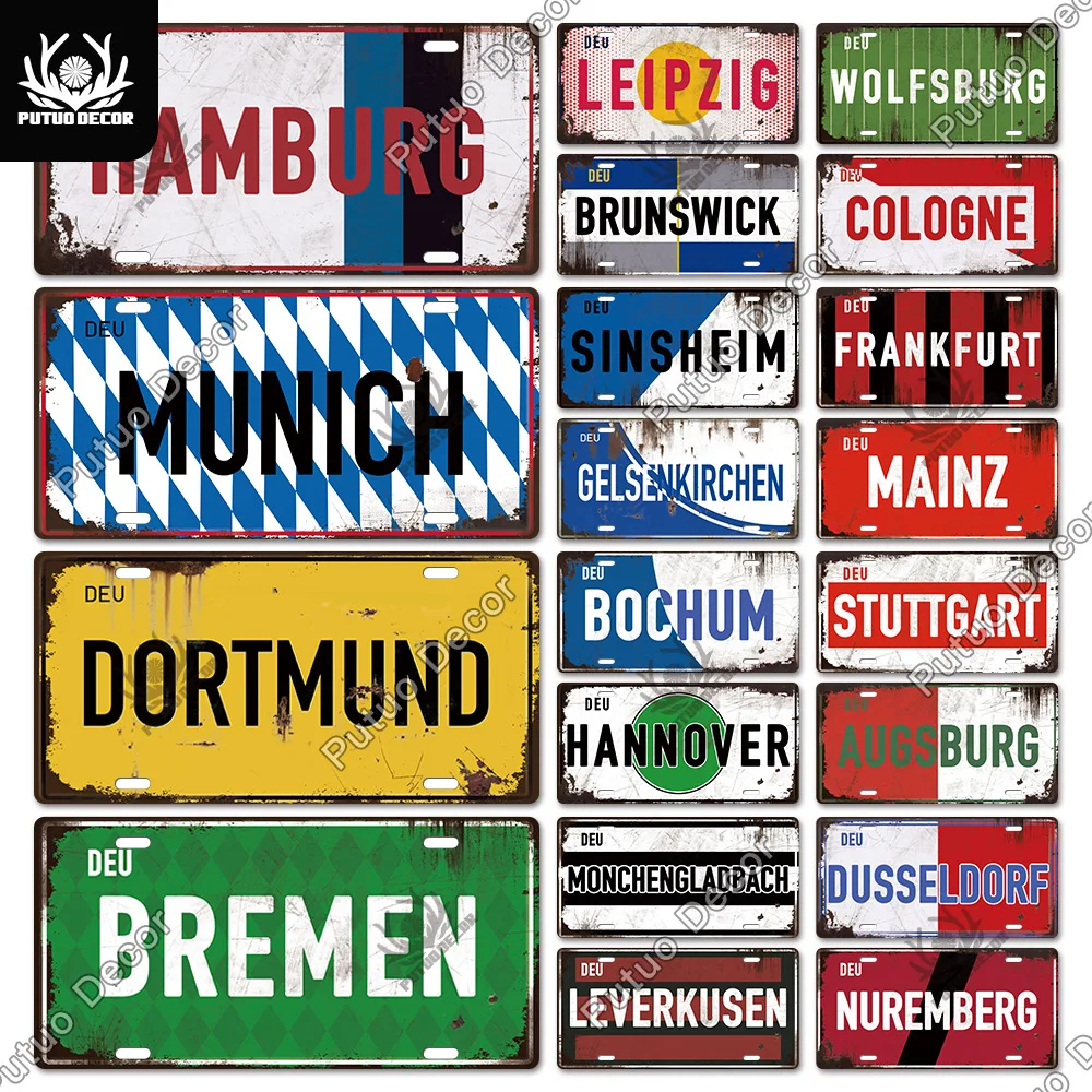 

Putuo Decor Germany City Metal Sign Tin Sign Licenses Plate Decor Plaque Metal Vintage Bar Pub Man Cave Club Wall Decoration