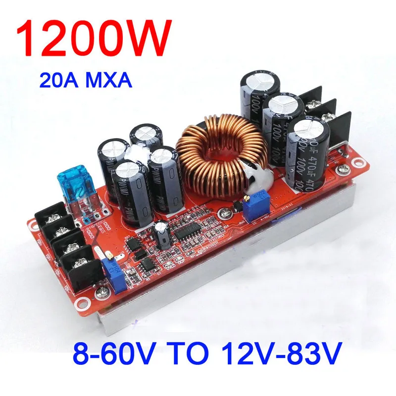 1200W 20A 1500 Вт 30A Повышающий Модуль повышающий преобразователь постоянного тока модуль питания с вентилятором DC-DC 10-60 В до 12-90 в Регулируемый Модуль - Цвет: 1200W 20A