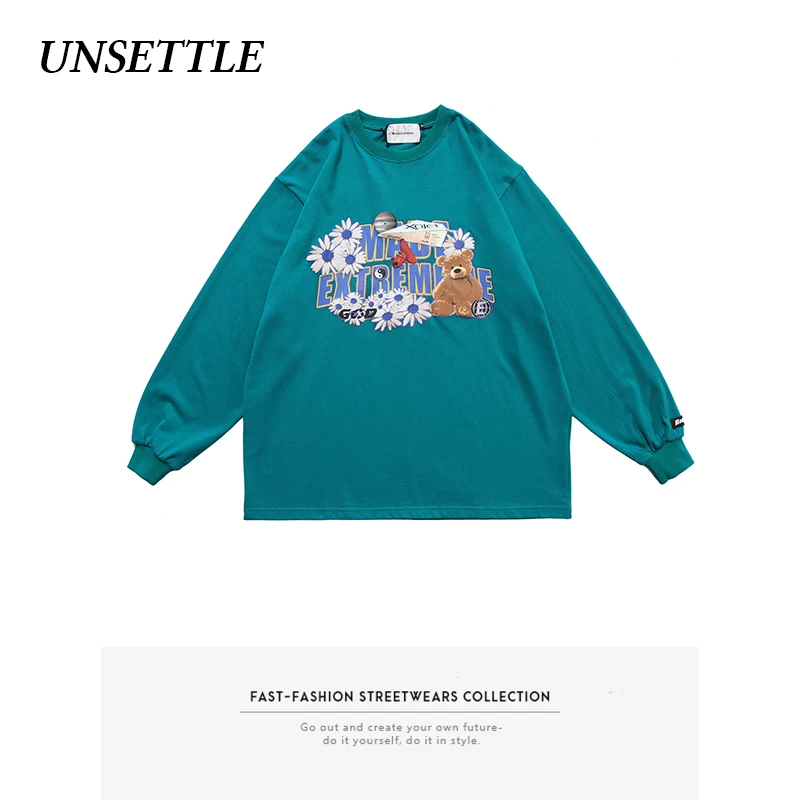 2020Autumn Japanese Oversized Long Sleeve graphic t shirt Harajuku Funny Print Men/Women Hip Hop Streetwear T-shirts Cotton Tops | Мужская