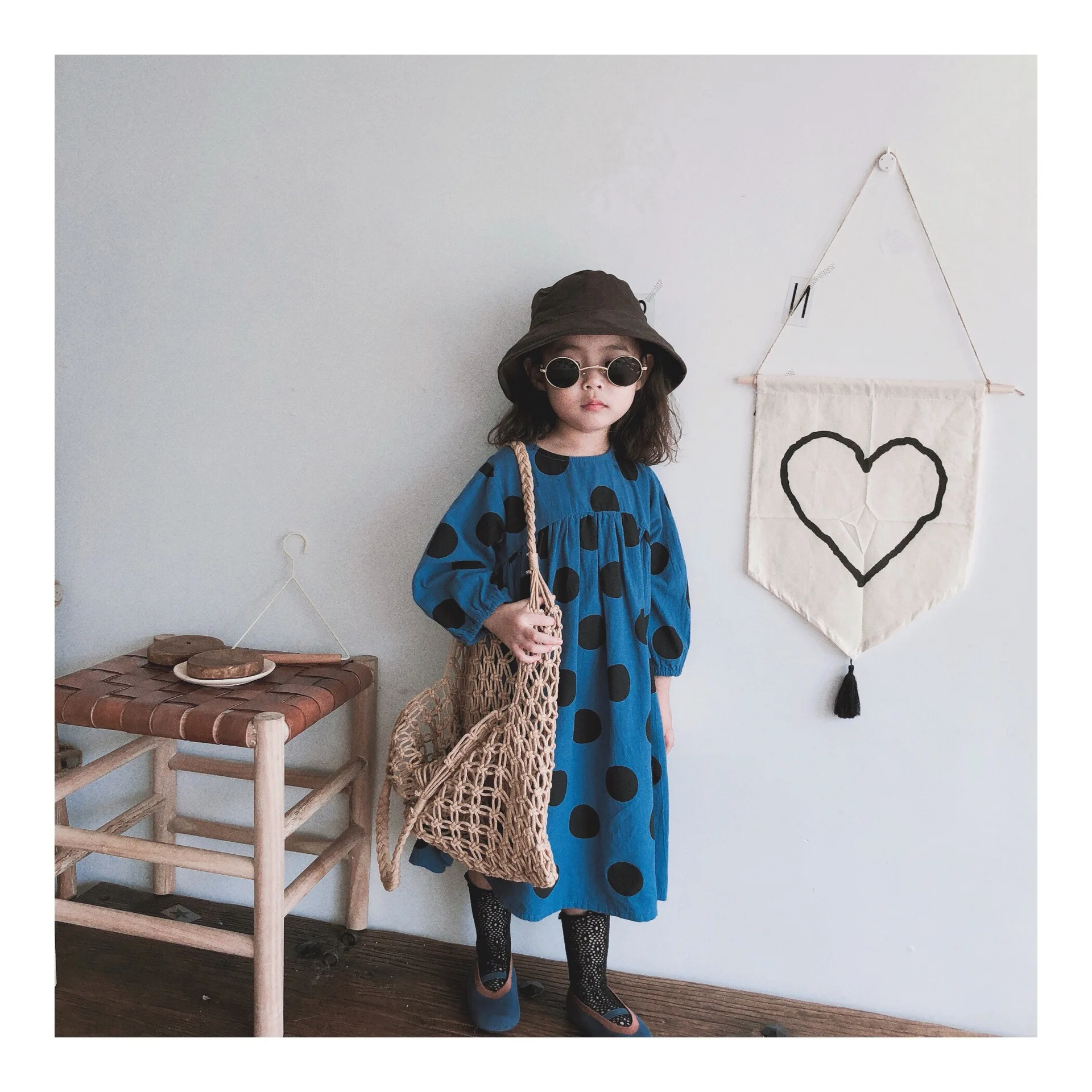 Весеннее стильное детское хлопковое платье из пеньки Корейская серия волнистое