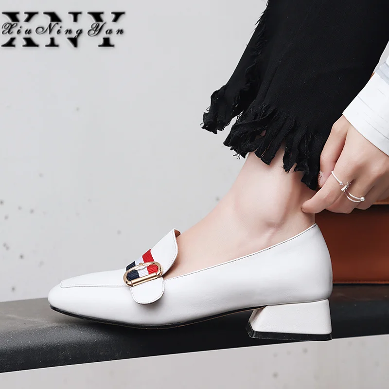 Xingningyan ручной работы Туфли без каблуков из натуральной кожи квадратный носок