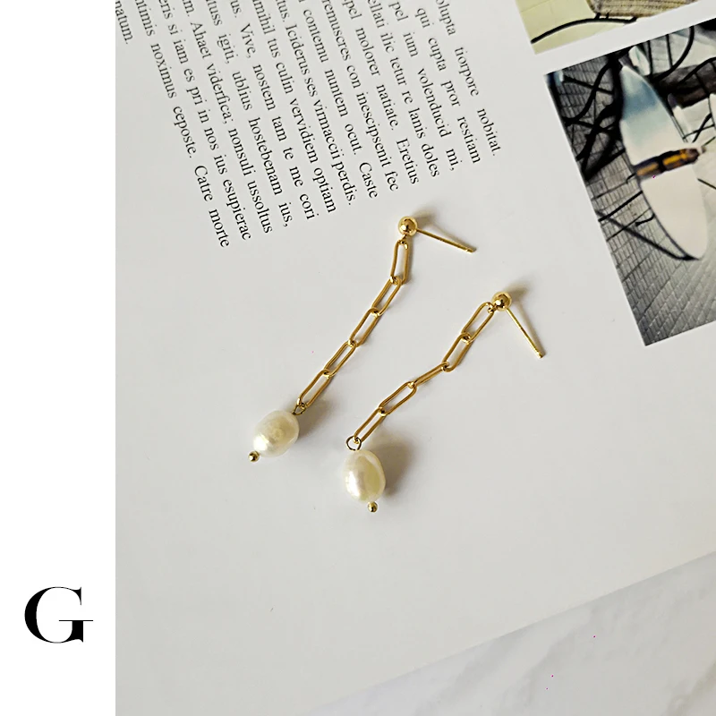 

GHIDBK Baroque Freshwater Pearl Dangle Earrings Genuine Natural Pearl Long Chain Dangles Gold Colour Dainty Bridesmaid Earring