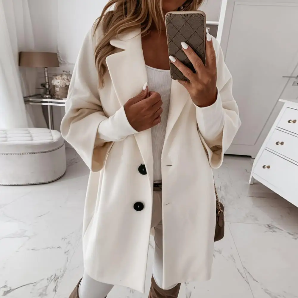 Stylish Women Coat Lapel Autumn Winter Solid Color 3/4 Sleeve Women Coat  Woolen Coat    Winter Coat