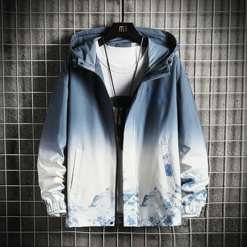 

Autumn Men's Hooded Jacket New Version Fashion Slim Fit Long Sleeve Homme Popular Gradient Male Coat Brand Clothing