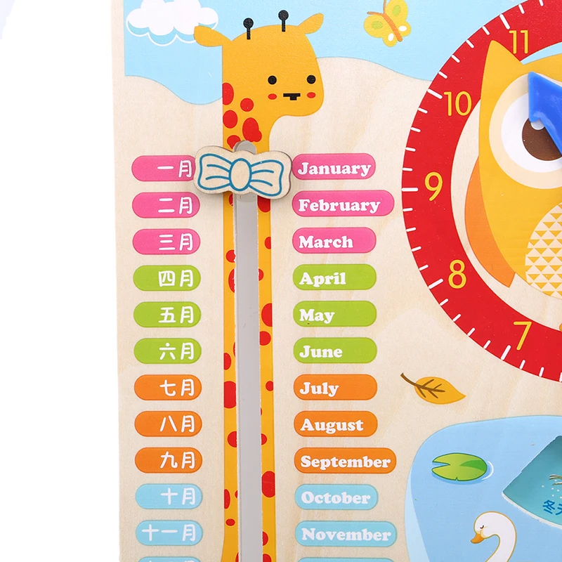 

Kids Wooden Toy Children Early Learning Developmental Multifunction Wood Hanging Clock Including Calendar Clock Month Weather