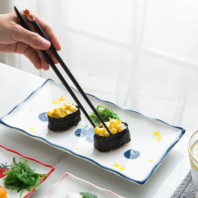 

10 Inchhousehold Rectangular Ceramic Dishes Sushi Dish Fruit Snack tray Porcelain Kitchen Microwave Tableware