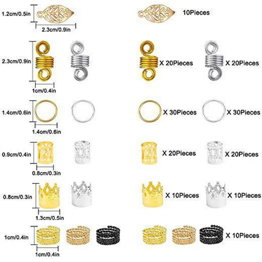 

Hair Jewelry Women Braiders Dreadlock Accessories Metal Gold Hair Cuffs Decorations 200Pcs/Set Dreadlock Beads Shaping Hairstyle