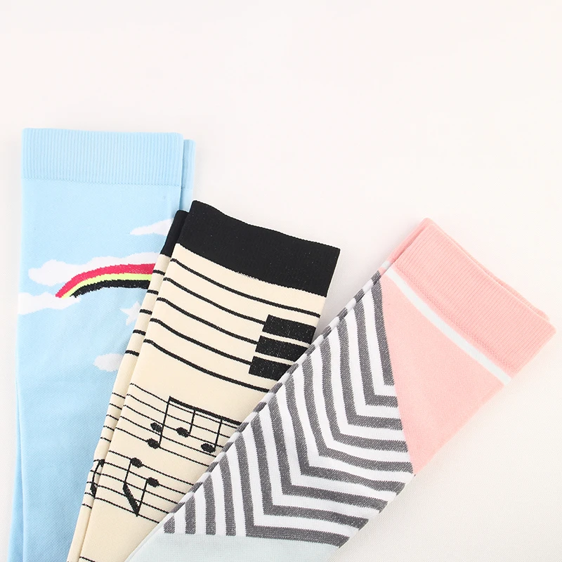 Moda Mulaya Compression Stockings Men/Women Correcting Leg Muscle Pressure and Soothing Rainbow Kiss Music Tall Tube Funny gym