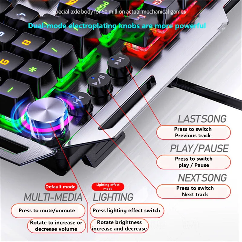 Проводная металлическая Механическая игровая клавиатура RGB подсветка подставка
