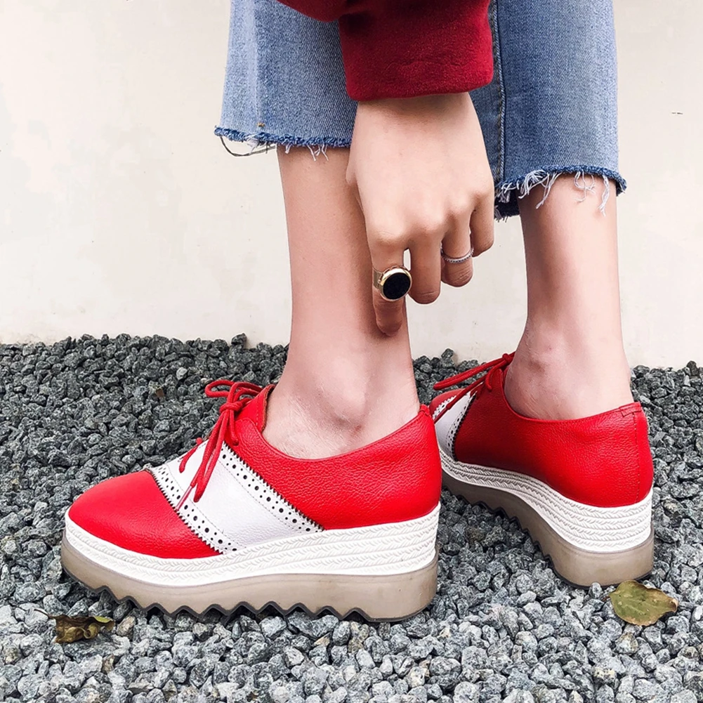 

KARINLUNA Brand Genuine Leather Female Casual Leisure Sneakers Round Toe shoelace Mixed Color Women Sneakers Women Shoes