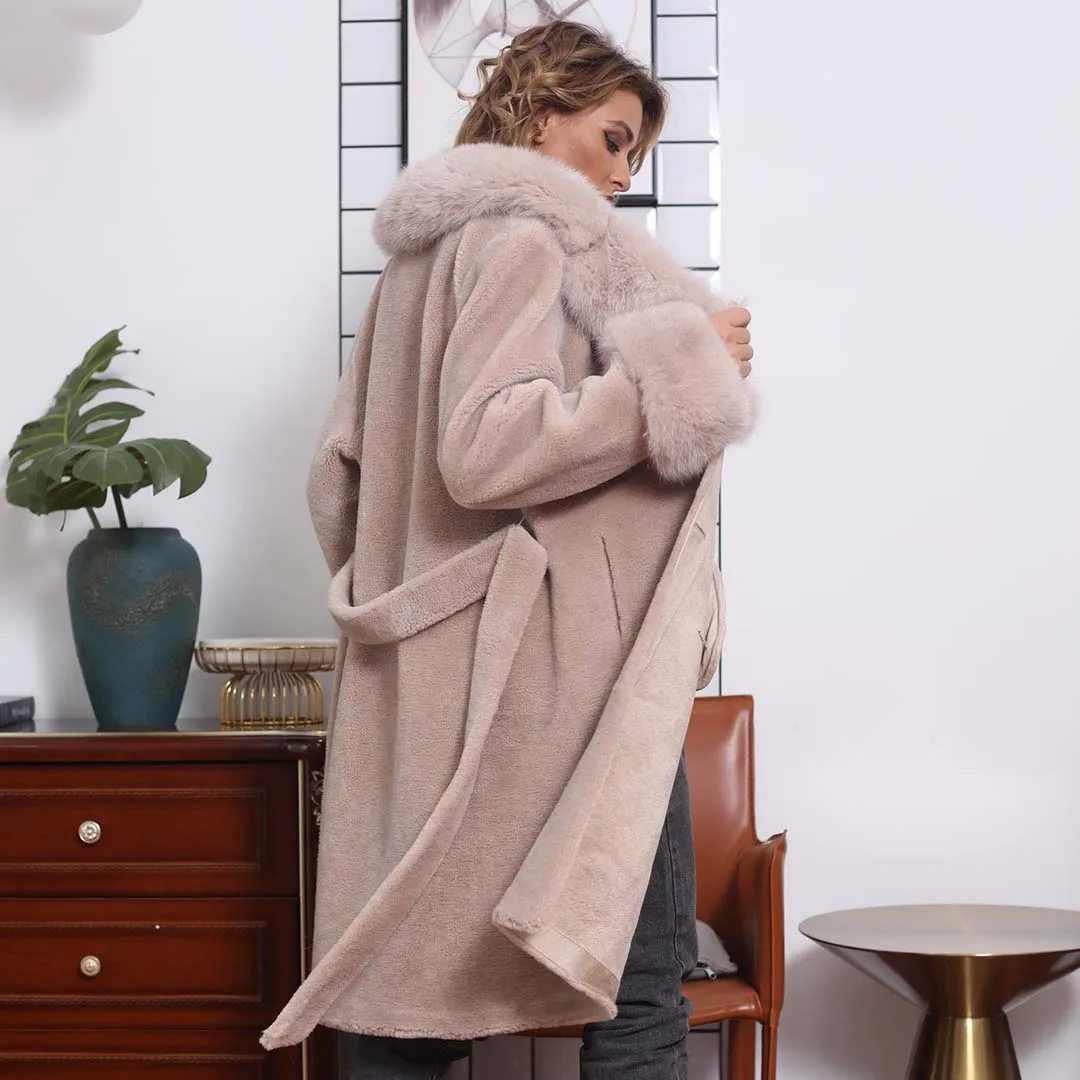 Зимнее пальто высокого качества для стрижки овец теплая шаль с воротником из