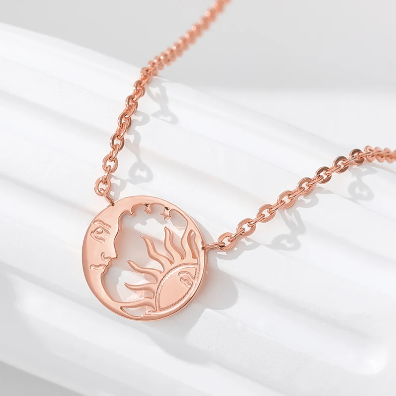 Moon and Sun Necklaces Gifts For Women Stainless Steel Collane Gothic Jewelry Fashion Lover Statement Collier Femme | Украшения и