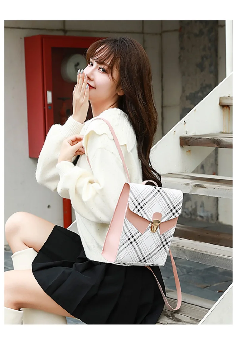 

Дешевая женская сумка 2021 Новая модная Корейская версия клетчатый маленький рюкзак с простой текстурой и универсальным рюкзаком