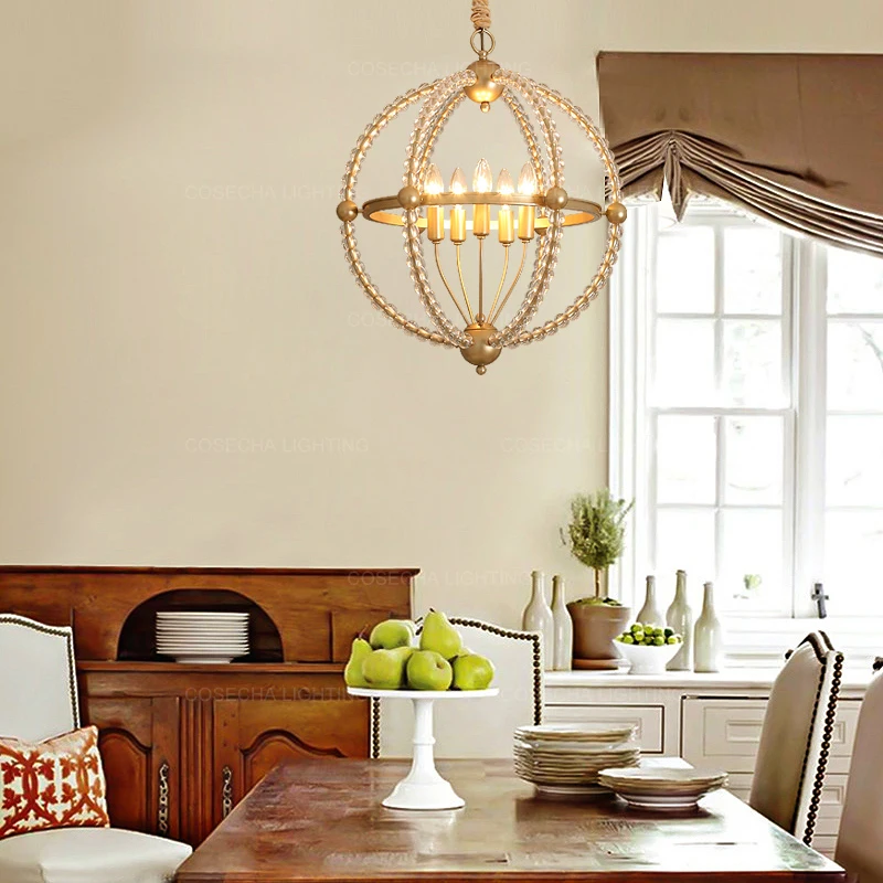 Глобус Золотая люстра шар светильник хрустальный бисер Современная Круглая