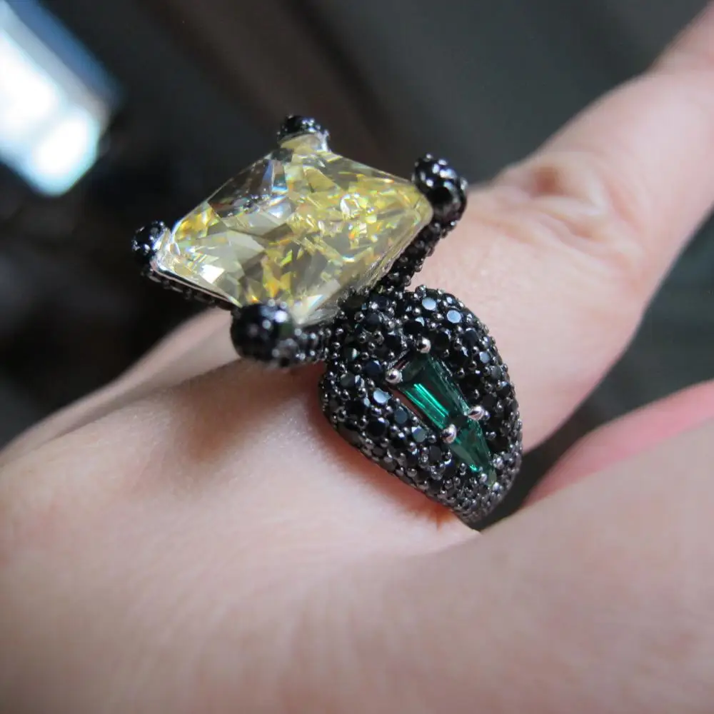 Кольцо KQDANCE с черным Цирконом имитацией муассанита бриллиантом цитрином