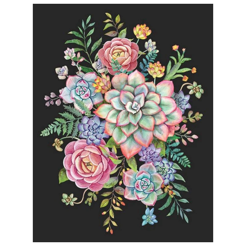 

Алмазная живопись, полный набор алмазов, картина стразы, художественное ремесло, украшение для двери дома (суккулентные цветы)