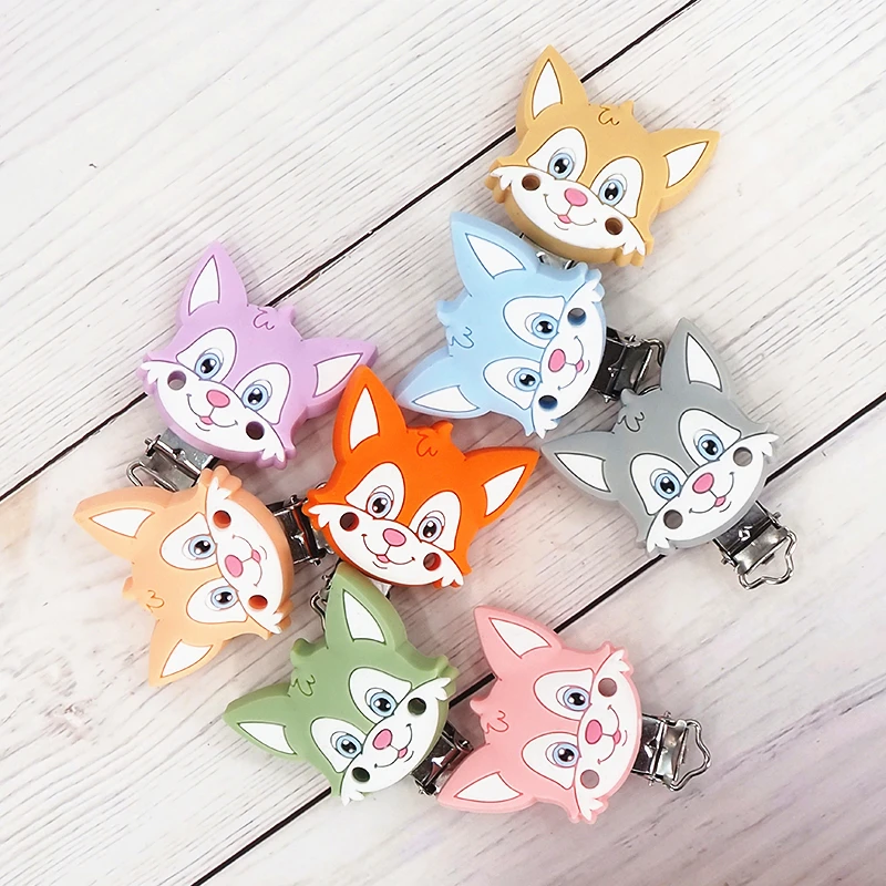 Chenkai 50PCS BPA Free DIY Silicone Fox Teether Clip Baby Cute Pacifier Dummy Nursing Soother Sensory Toy Gift Accessories