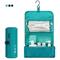 gonex cylinder travel toiletry bag hanging cosmetic organizer waterproof makeup bag with built in hook