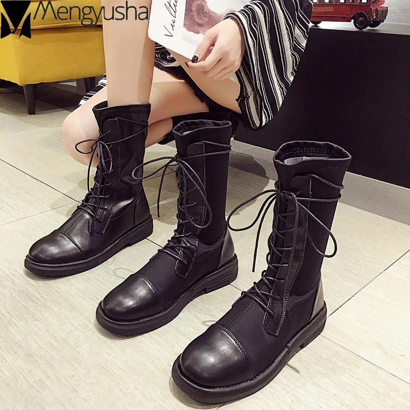 Зимние рыцарские ботинки криперы с перекрестной шнуровкой мотоциклетные на