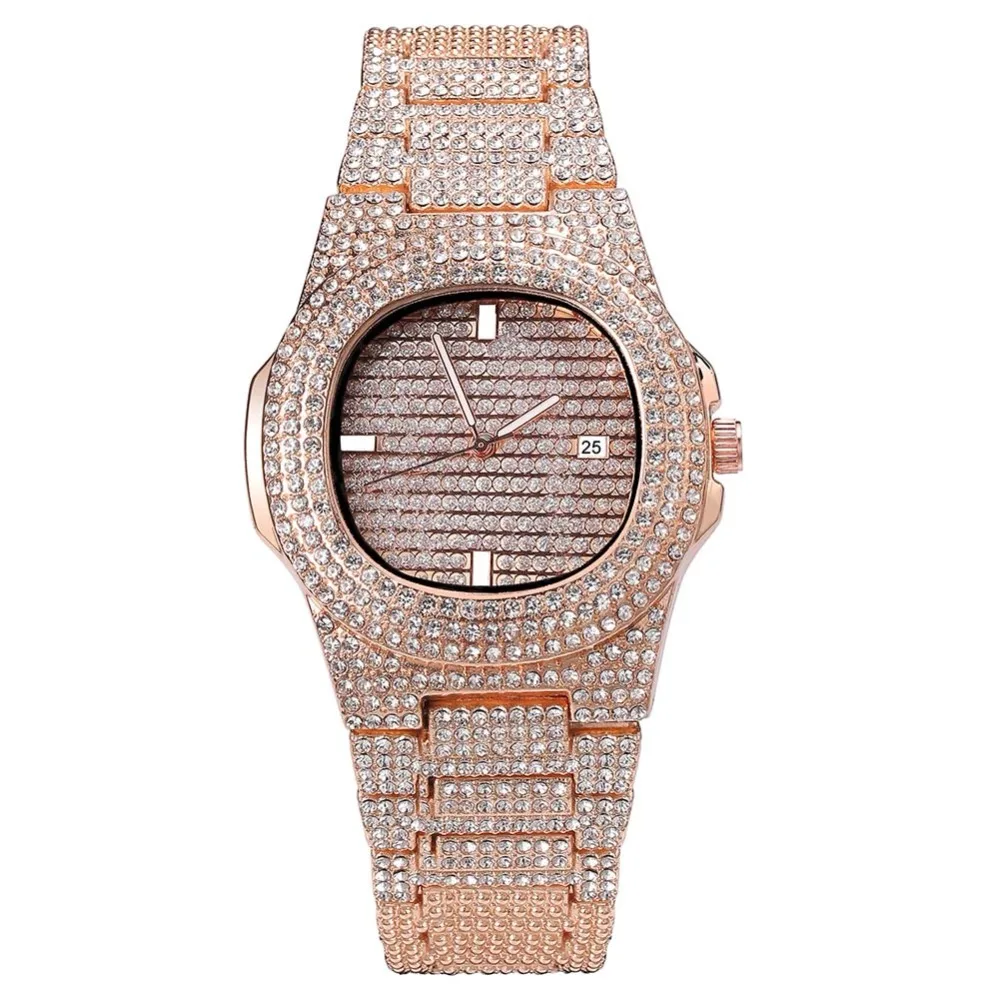 GUCY бренд Iced Out алмазные часы Кварцевые Золотые хип-хоп часы с Micropave нержавеющая сталь Часы relogio
