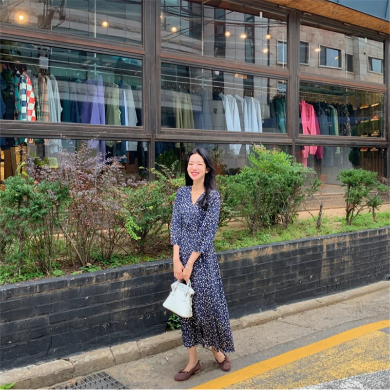 BGTEEVER, винтажное женское платье с v-образным вырезом и коротким рукавом, цветочный принт, женское платье-миди,, элегантное, на шнуровке, на талии, Vestidos femme