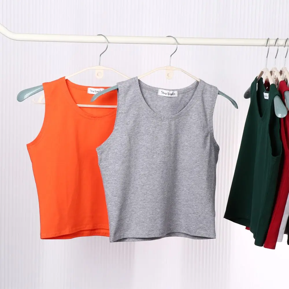 

Ladies Tank Tops Pure Color Round Neck Slim Vest Sleeveless Crop Tops Sports Top Camisole