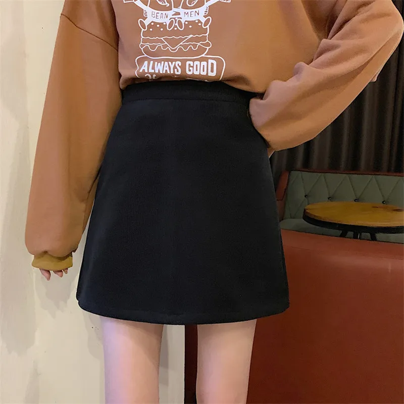 Женская мини-юбка Kawaii, одноцветная, универсальная, простая, Harajuku, корейская мода, высокая талия, юбки для женщин, s, а-силуэт, женская уличная одежда, мягкая