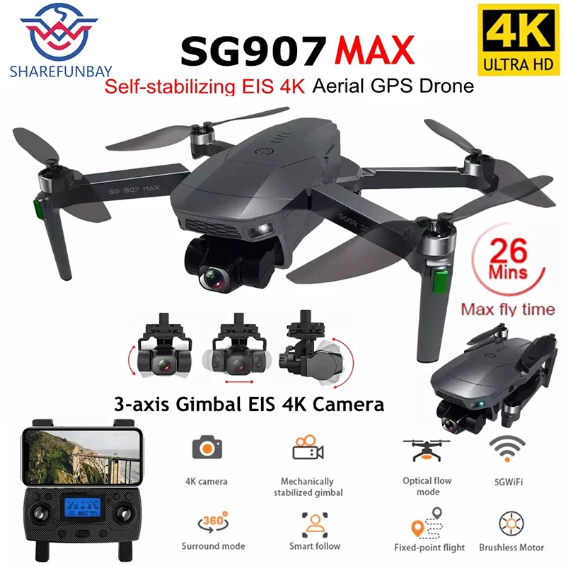 2021 Новый SG907 MAX GPS Профессиональный Дрон с 5G WiFi EIS 4K камера трехосевой карданный