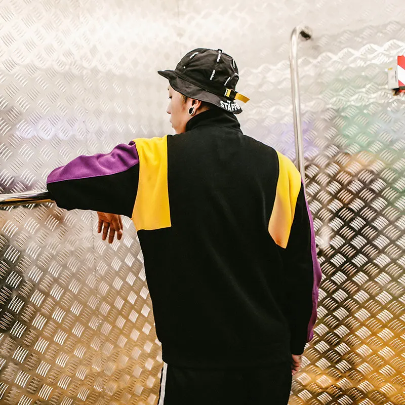 Толстовка в стиле Харадзюку с цветными блоками Мужская Уличная хип хоп винтажная