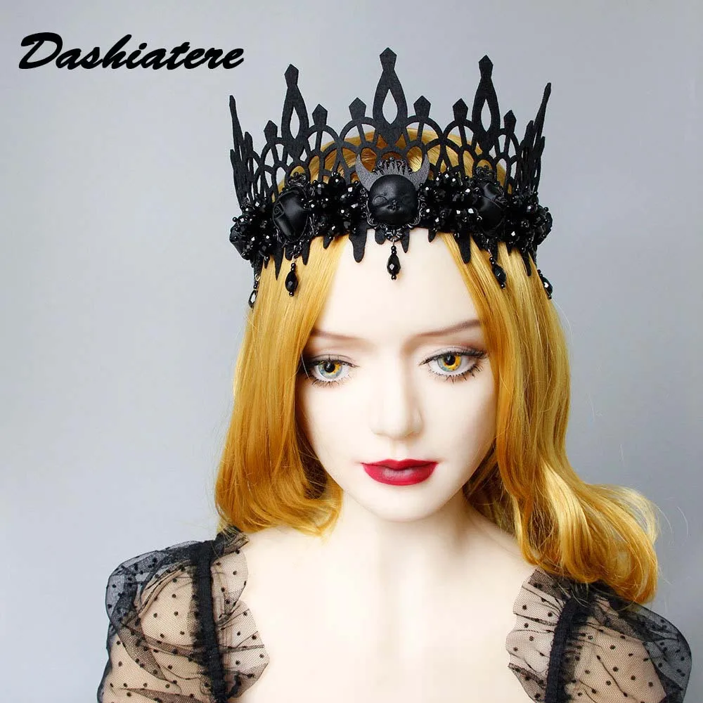 

Dashiatere Vampire Devil Headband Black Crown Tiara Witch King Head Accessories Women Halloween Party Hairband Gothic Jewelry