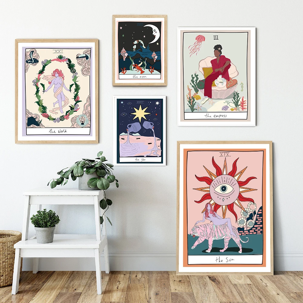 

Star Tarot Poster Moon Sun Empress Canvas Painting Vintage Nordic Art Print Abstract Wall Picture For Living Room Home Decor