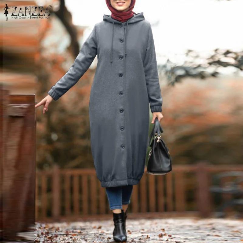 Зимнее платье-свитшот, женское винтажное осеннее платье-Абая с длинным рукавом, повседневное мусульманское платье, кафтан, однотонное плат...